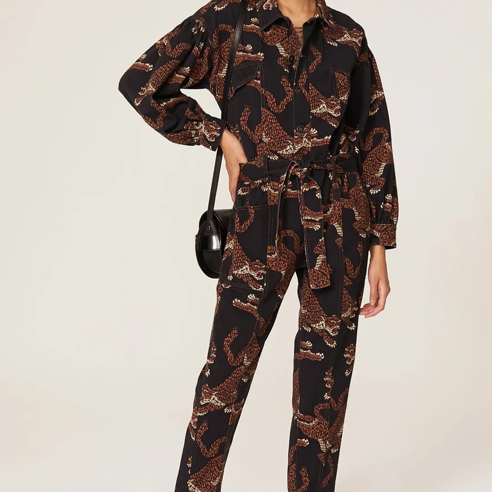 FARM RIO Leopard Print Cotton Jumpsuit XS